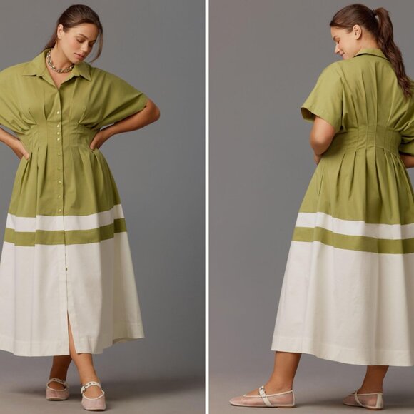 Anthropologie NWT Size M Tobie Button-Front Pleated Shirt Dress by Exquise - Picture 2 of 7